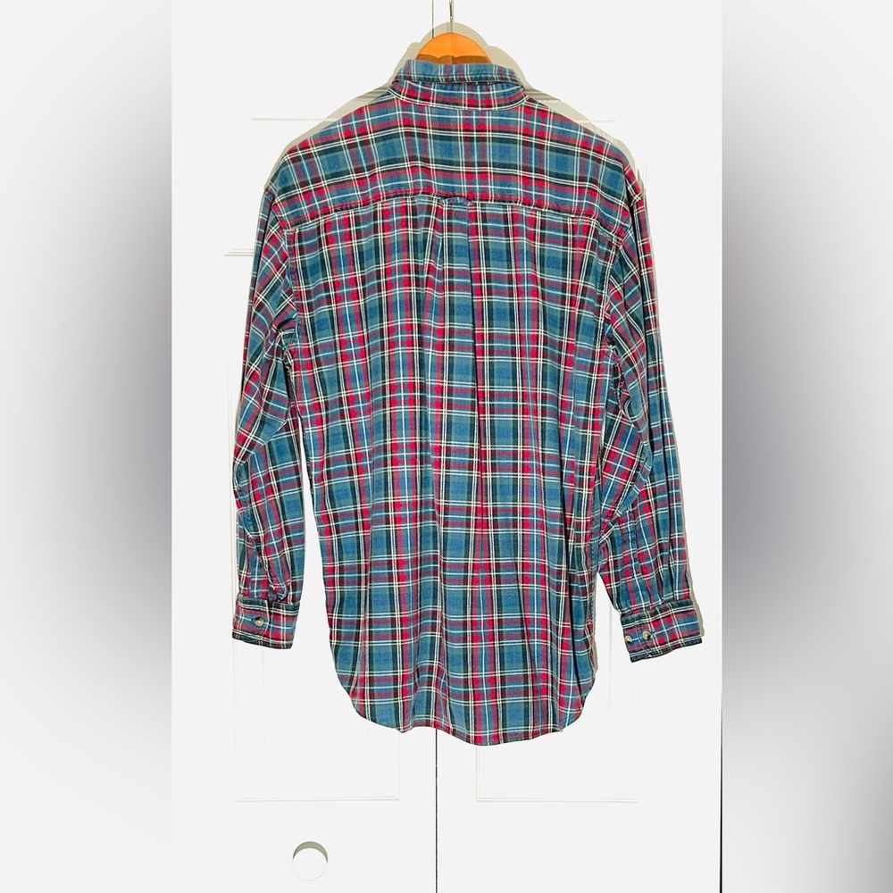 Men's Vintage Plaid Button-Down Flannel Shirt in Reds & Blues - Picture 4 of 5
